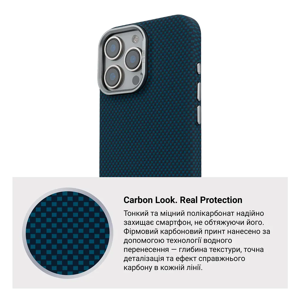 Карбоновый чехол для Apple iPhone 16 Pro, LikeCarbon2 MagCase, синий, тонкий защитный чехол-панель из поликарбоната с магнитами N52, MagSafe, противоударный, совместим с беспроводной зарядкой, приподнятые края для защиты камеры - фото 7