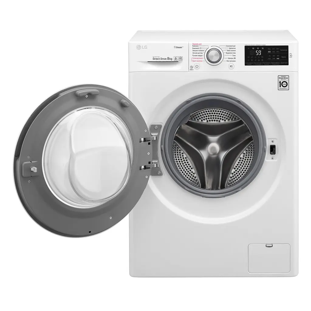 Стиральная машина LG с фронтальной загрузкой F4J6TS1W, 8кг, 1400, A+++-30%, Пар, глубина 56см, Дисплей, Инвертор, Белый (F4J6TS1W) - фото 2