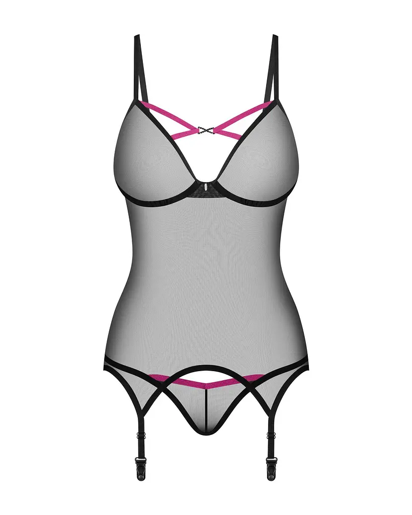 Комплект корсет і стрінги Obsessive Novenes XL/2XL чорний - фото 2