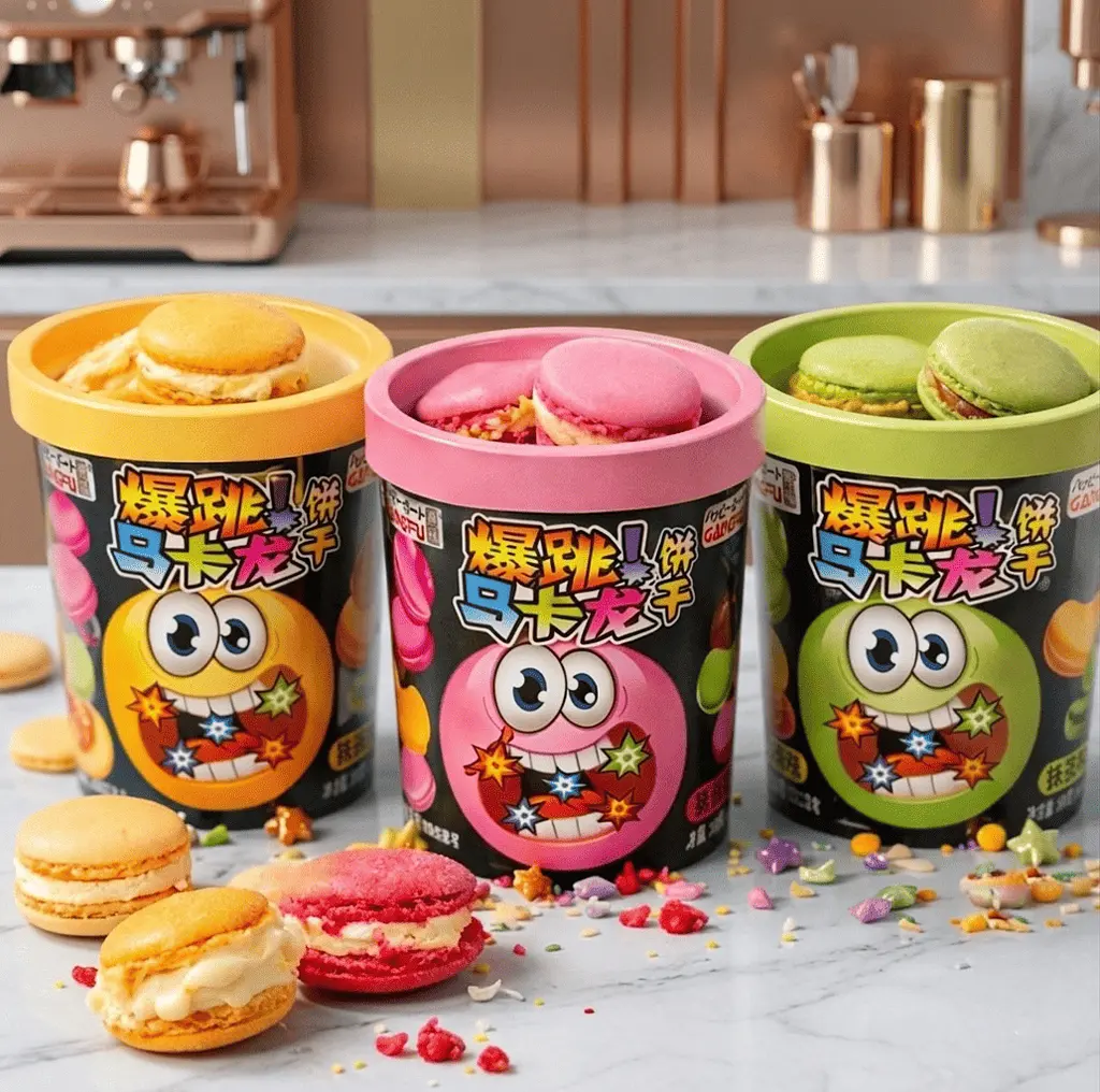 Печиво Макарон Gangfu Creamy Popping Candy зі смаком чаю Матча і вибуховою карамелью 80г - фото 5
