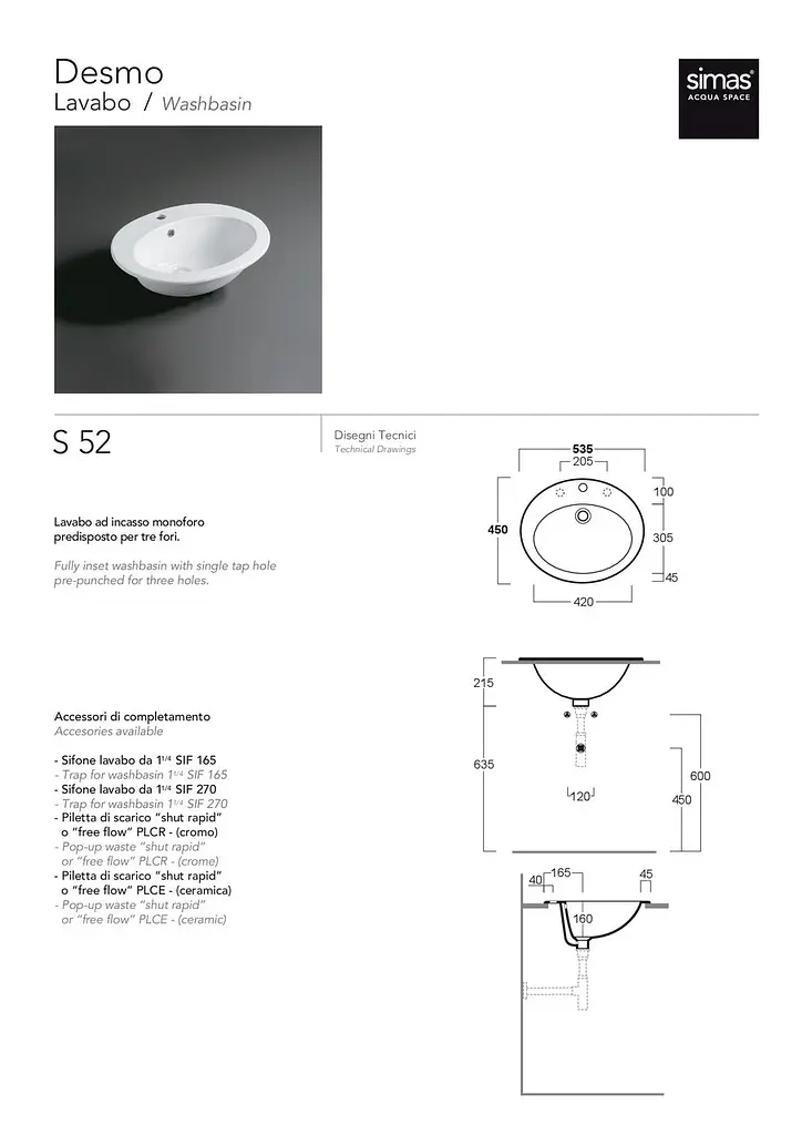 Умивальник Simas Desmo 53.5x45 см Glossy white Білий S52 - фото 3