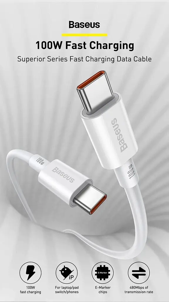 Кабель Baseus Superior Series Fast Charging USB-C to USB-C 100W 1m Black (CATYS-B01) [77818] - фото 6