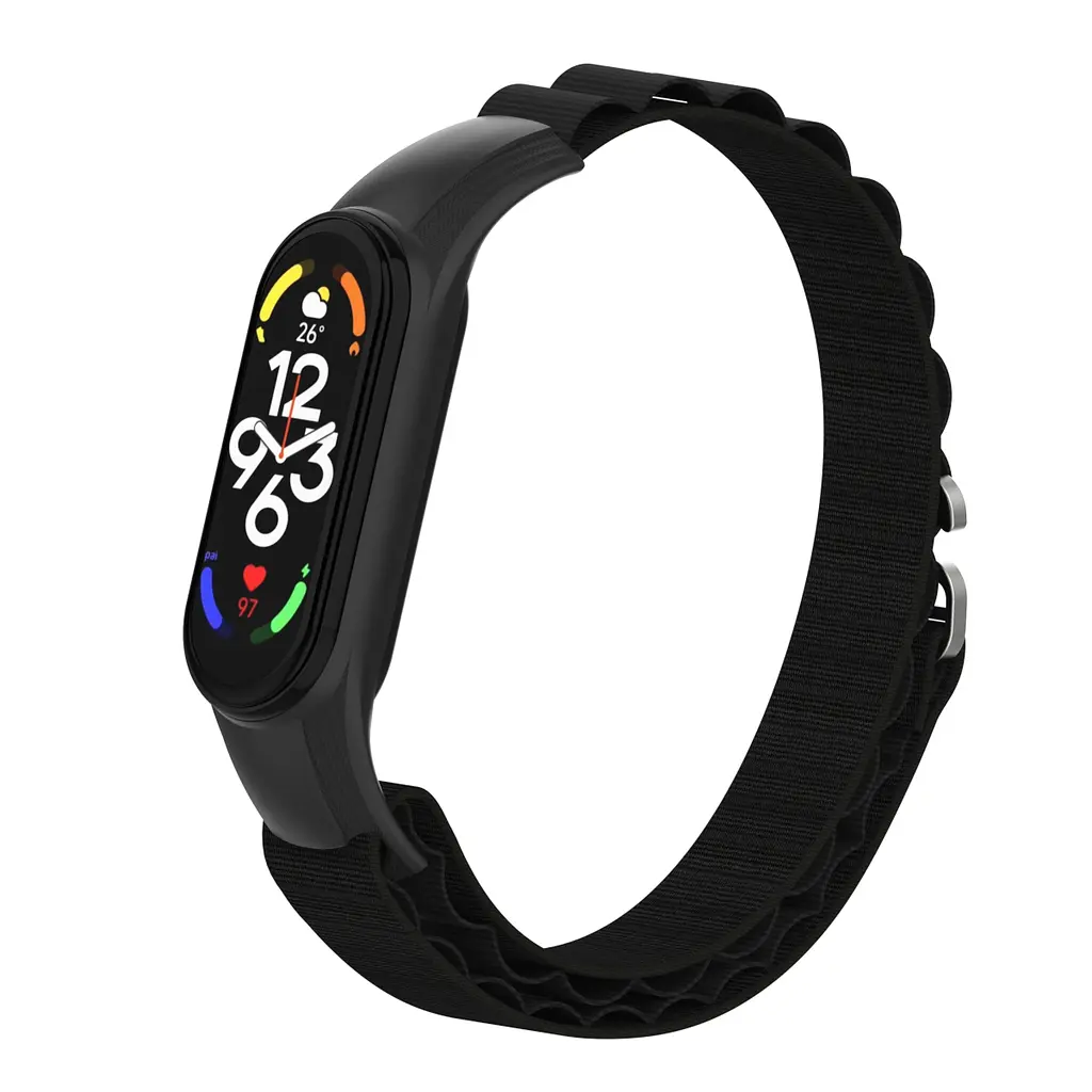 Ремінець для Xiaomi Mi Band 7/6/5/4, чорний, AlpinaStyle Band, тканинний поліестеровий ремінець для фітнес браслета, дихаючий, для активного відпочинку та спорту, ArmorStandart (ARM64987) - фото 3