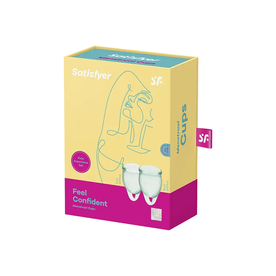 Satisfyer Feel Confident-набір менструальних чаш, 15 мл і 20 мл (світло-зелений) - фото 8