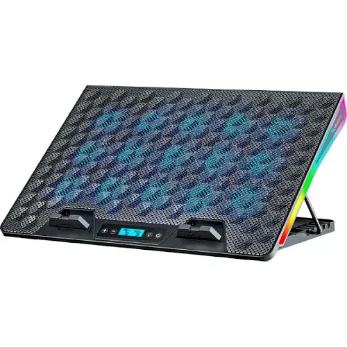 Підставка для ноутбука до 17.3" GamePro CP1140, Black, 15 x 60 мм (2300 об/хв), LCD екран, RGB підсвічування (10 режимів), 5 рівнів висоти, 2xUSB, знімний тримач для смартфона, металева сітка, 400 x 288 x 36 мм, 1.38 кг - фото 3