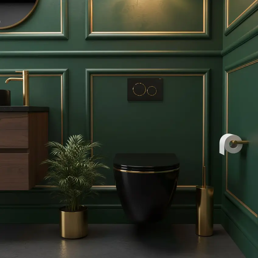 Підвісний унітаз Rea Carlo Mini Tornado Flat безободковий 49x36 см black із краєм gold REA-C4695 - фото 4