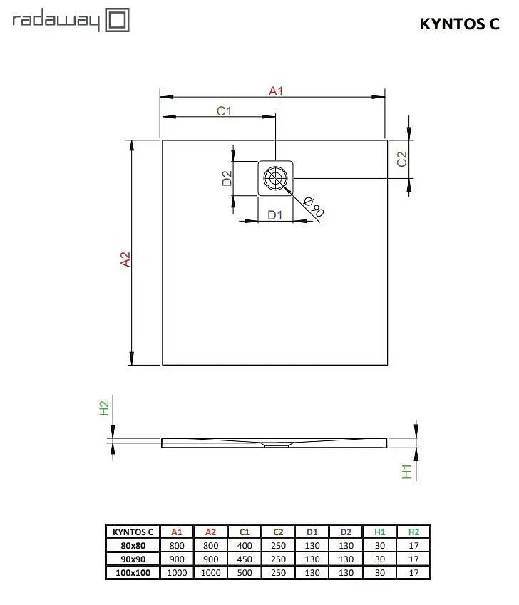 Душевой поддон Radaway Kyntos C 90x90 HKC9090-04 - фото 2
