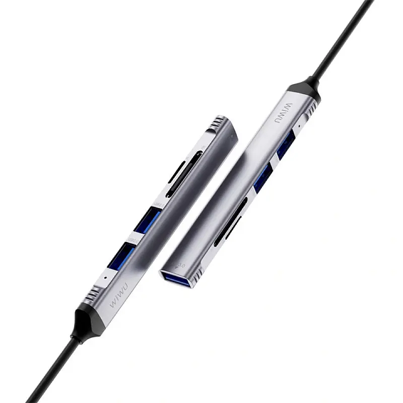 Перехідник HUB WIWU Wi-HB003 ZOLO 5 in 1 (USB-C/USB-A to 2xUSB2.0+1xUSB3.0+SD/TF) Grey - фото 3