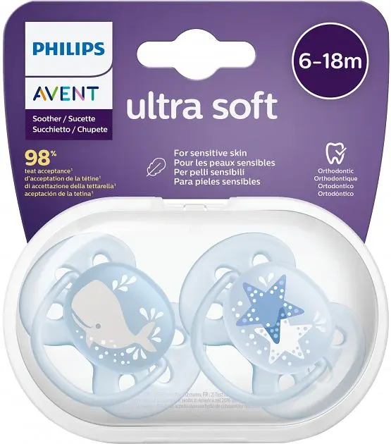 Пустушка Philips Avent Ultra Soft для хлопчика, 6-18 місяців, 2 шт. (SCF223/03) - фото 3