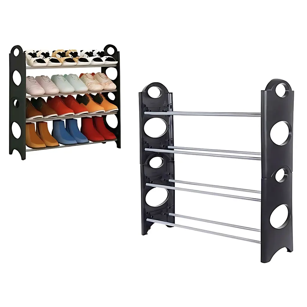 Полиця органайзер для взуття в передпокій Shoe Rack на 4 яруси, комбінація металу з пластиком, чорна (57198011) - фото 3