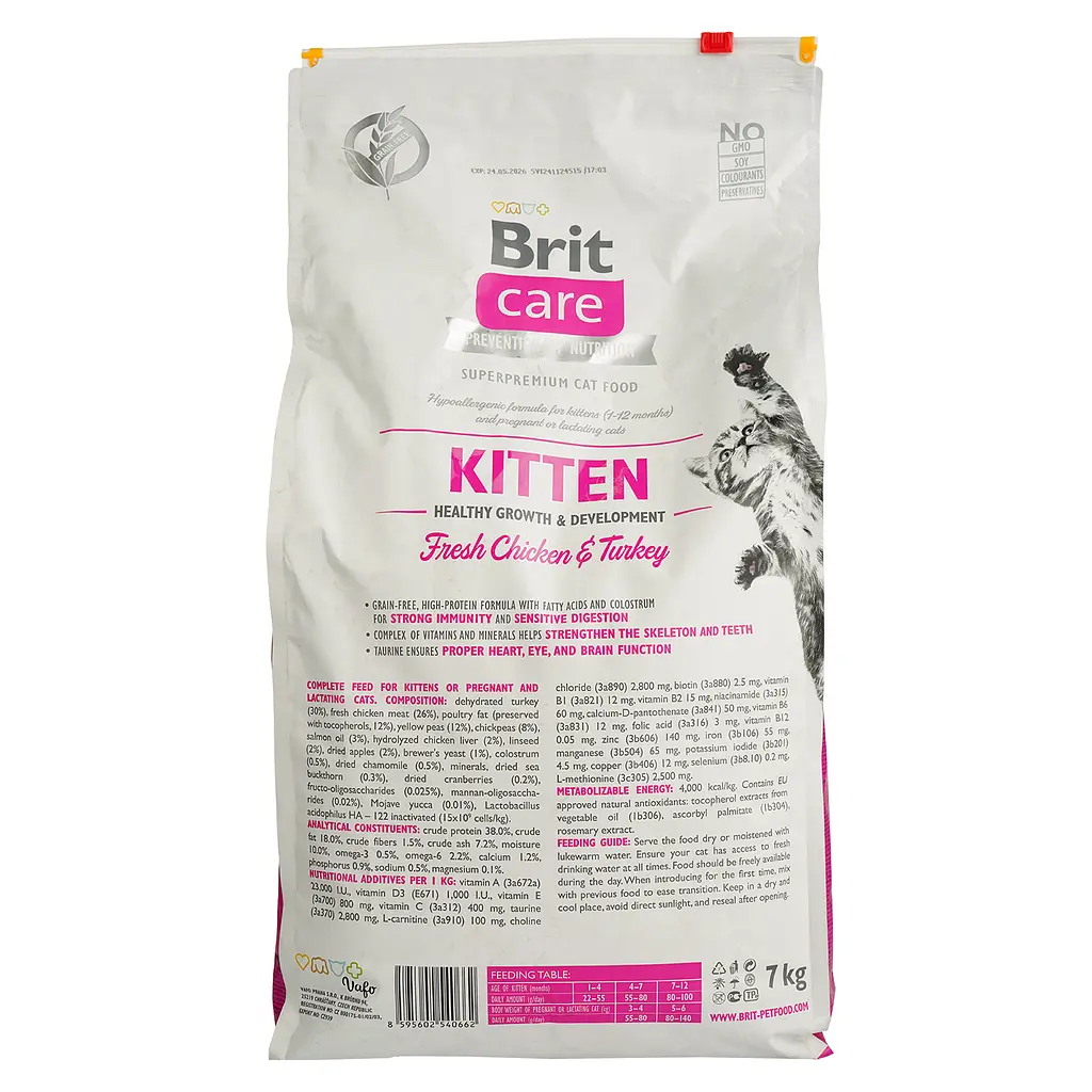 Сухой корм для котят, беременных или кормящих кошек Brit Care Cat GF Kitten Growth&Development со свежей курицей и индейкой 7 кг - фото 4