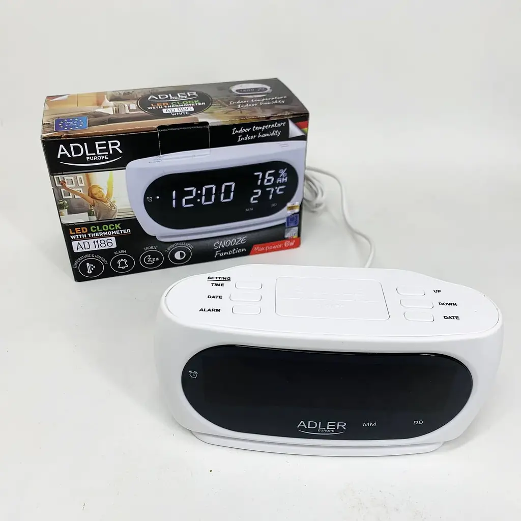 Настільний LED-годинник Adler AD 1186 White з метеостанцією - фото 3