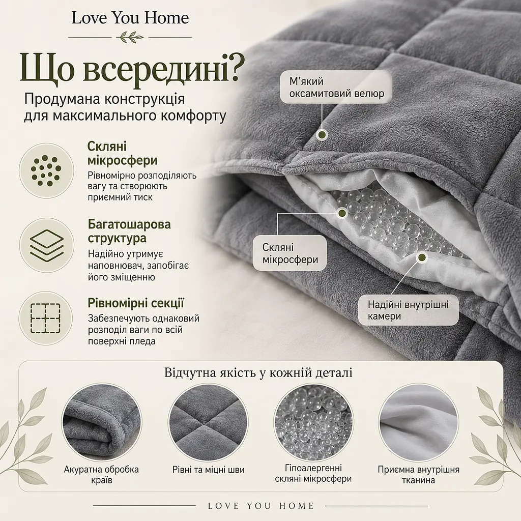 Плед обтяжений Love You 70×100 см 3 кг сірий (ly4721) - фото 8