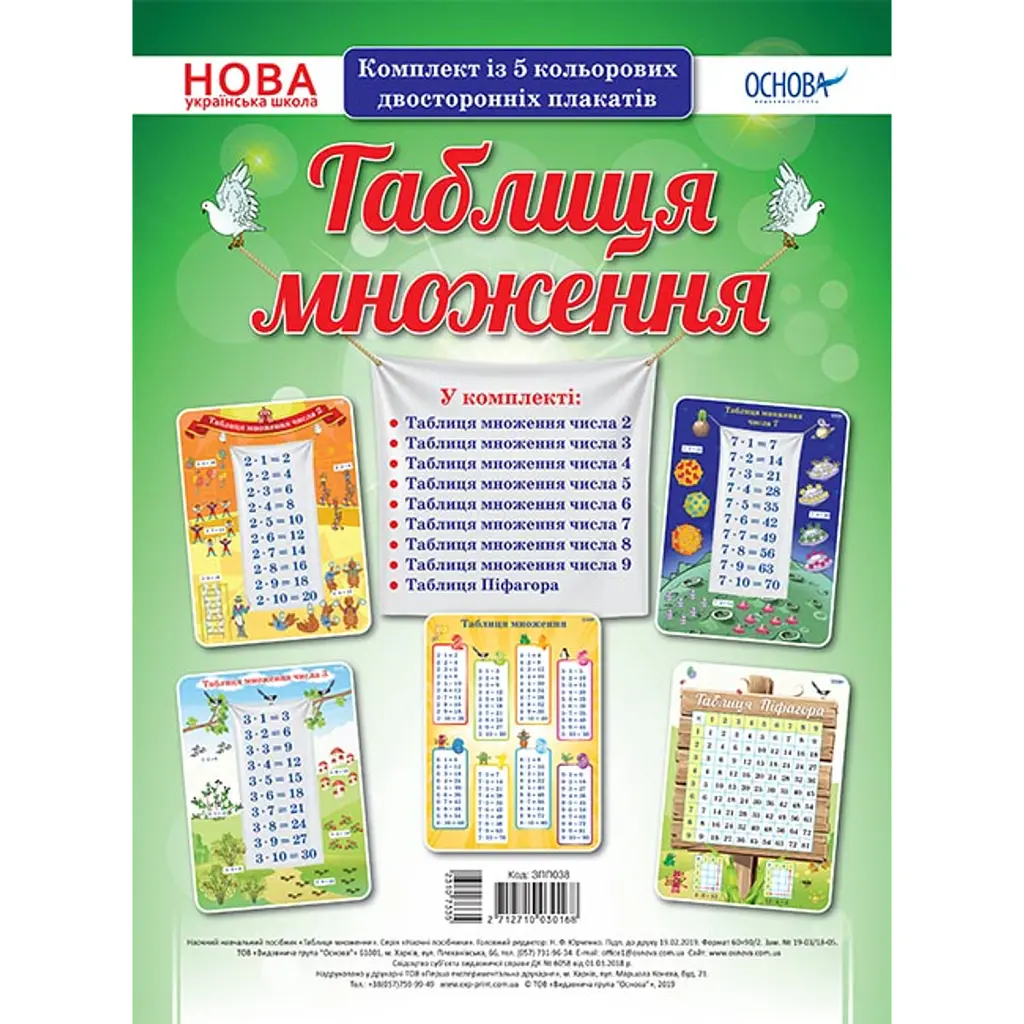 Комплект двосторонніх плакатів. Таблиця множення. Наочність -