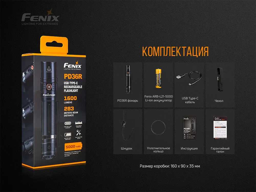 Ручний тактичний ліхтар Fenix PD36R 1600лм USB type-C (Чорний) - фото 10