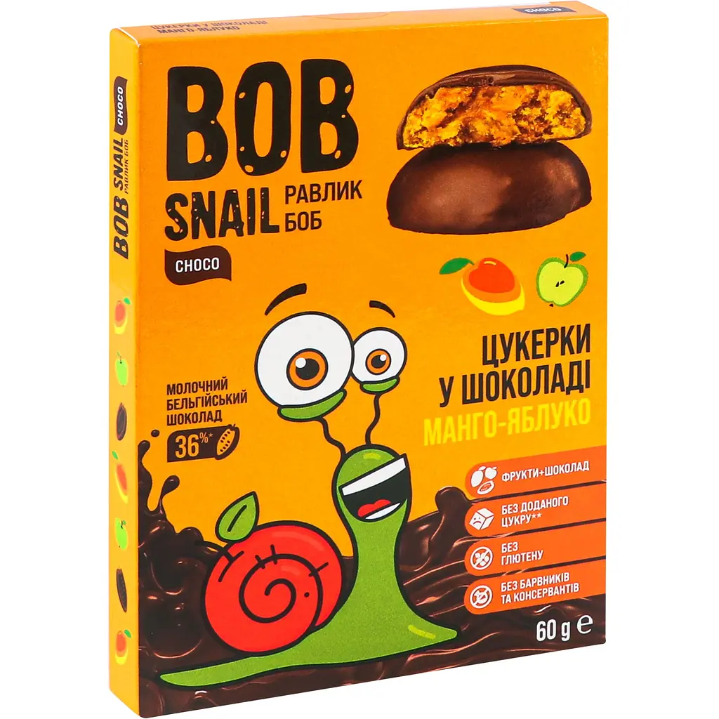 Натуральні цукерки Bob Snail Манго-Яблуко, в молочному шоколаді, 60 г - фото 2