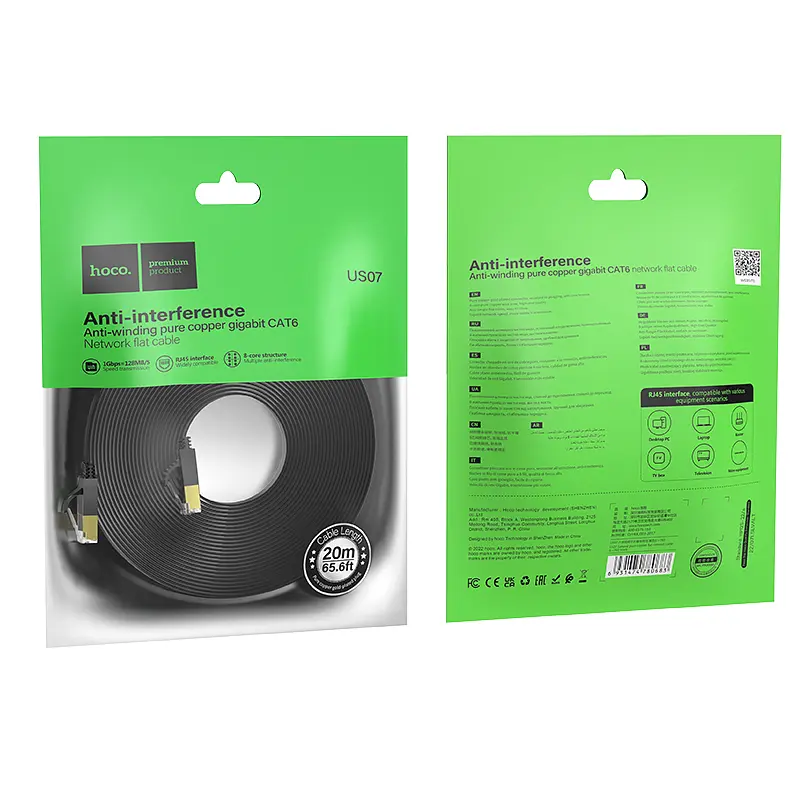 Мережевий кабель HOCO US07 General pure copper flat network cable(L=20M) Black - фото 7