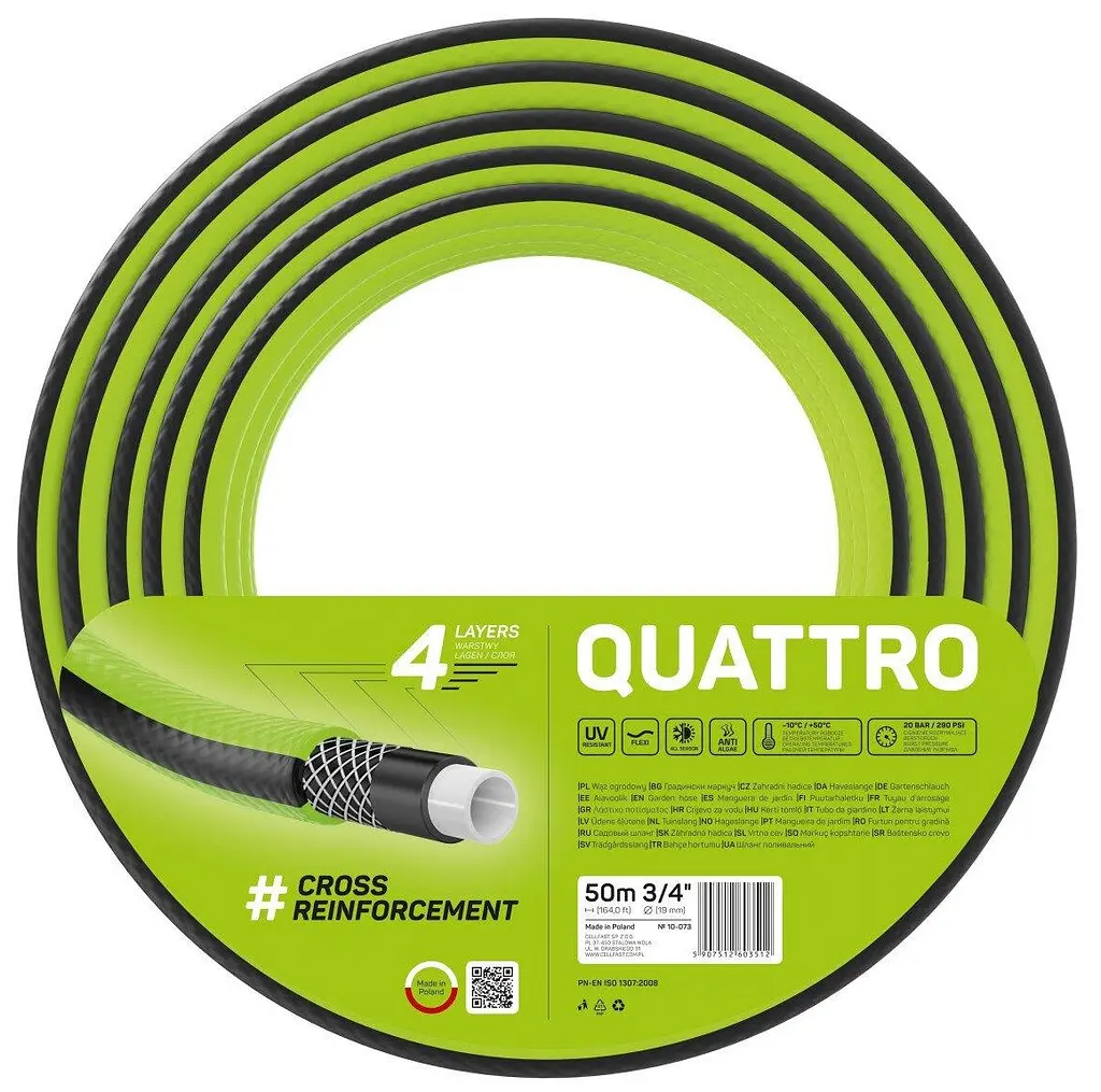 Шланг садовий QUATTRO 3/4' 50м 4 шари до 20бар -10…+50°C Cellfast sad0001914 - фото 2