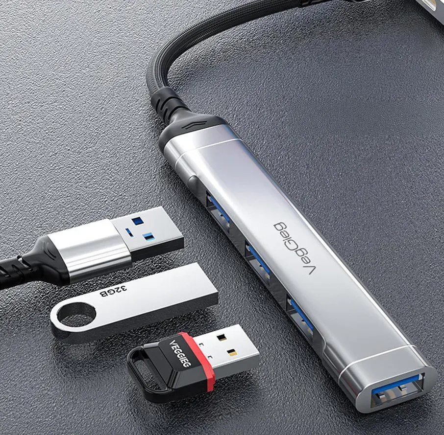 Розгалужувач Хаб 4 порти VEGGIEG VK-301 HUB Type-C на USB 3.0 — 4 порти, 480Mbts, живлення від USB, 15cm - фото 3