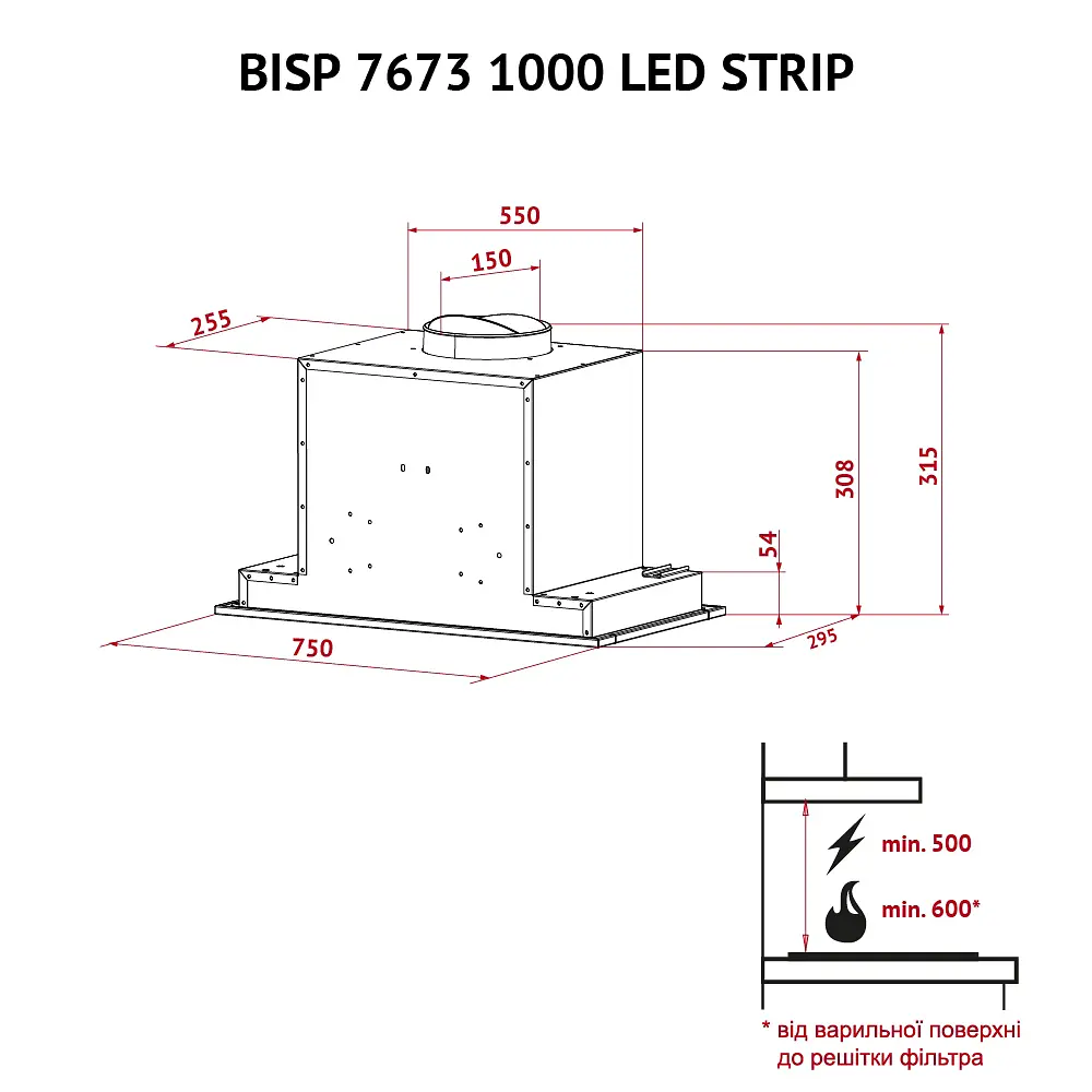 Витяжка повнобудована PERFELLI BISP 7673 WH 1000 LED Strip - фото 9