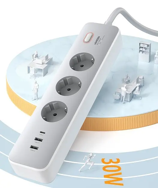 Подовжувач-зарядний пристрій Ugreen CD286 30W 3 AC Power Strip with Master Switch (25357) - фото 3