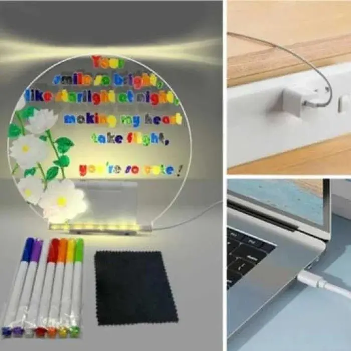 Круглий світильник-нічник WordPad AND 5502 15 см від USB • LED-дошка для нотаток AND 5502 з маркером для дому, офісу та декору - фото 4