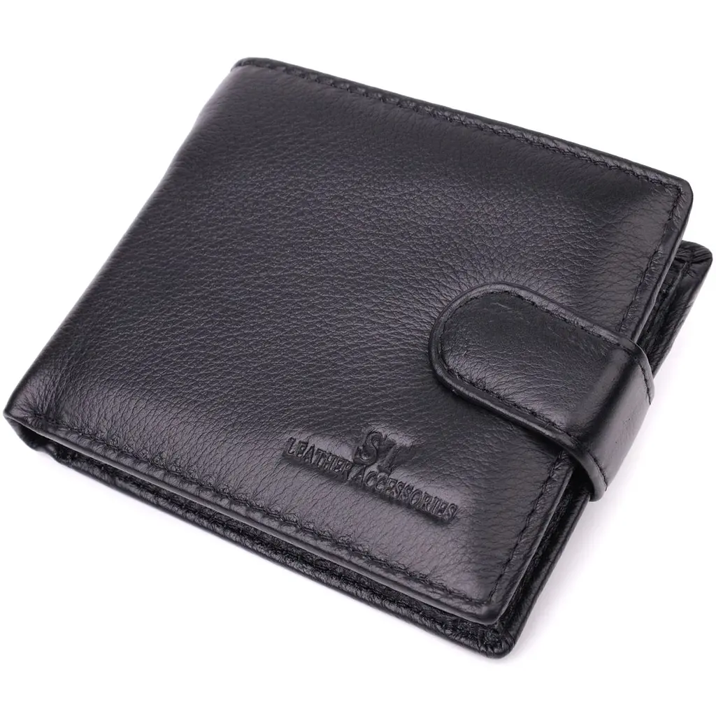 Гаманець для чоловіків зручного розміру з натуральної шкіри ST Leather 22463 чорний - фото 11