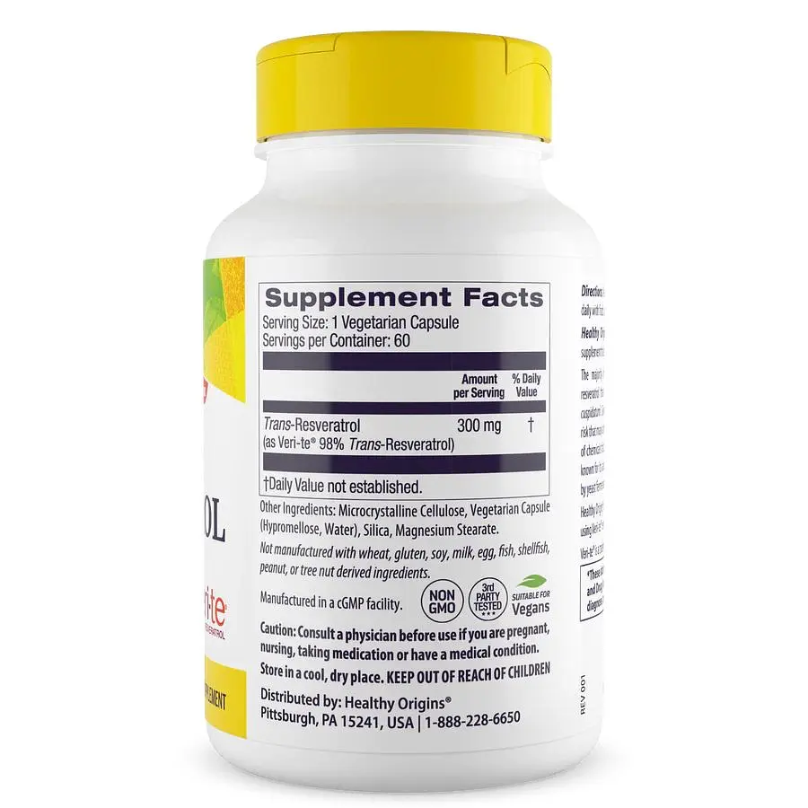 Натуральна добавка Healthy Origins Resveratrol 300 mg 60 вегакапсул - фото 2