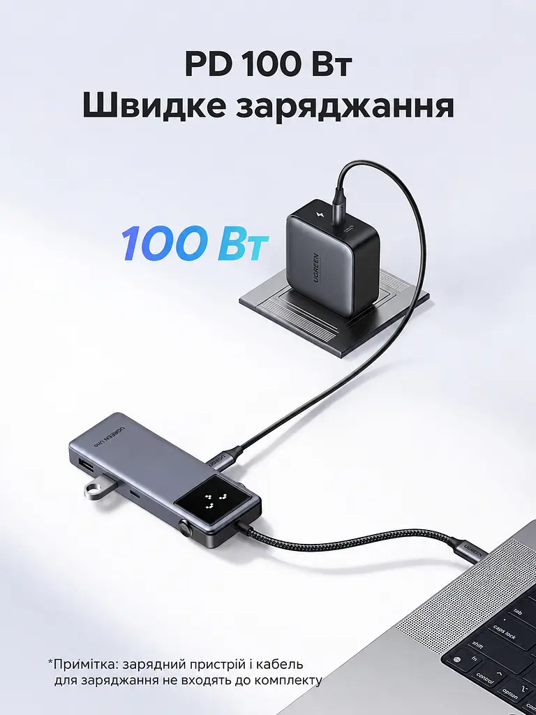 USB-C хаб UGREEN Uno CM889 концентратор 7 в 1 вихід HDMI до 4K 60 Гц 2 USB-A 3.0 та USB-C 3.0 для даних до 5 Гбіт/с кардридер SD/TF вхід живлення USB-C PD 3.0 до 100 Вт заряджання через порт USB-C для даних до 20 Вт для HDMI потрібен USB-C хоста з відеовиходом блокування екрана однією кнопкою LED-дисплей стану підключень для Windows/macOS/Linux темно-сірий із чорною передньою панеллю (75179) - фото 4