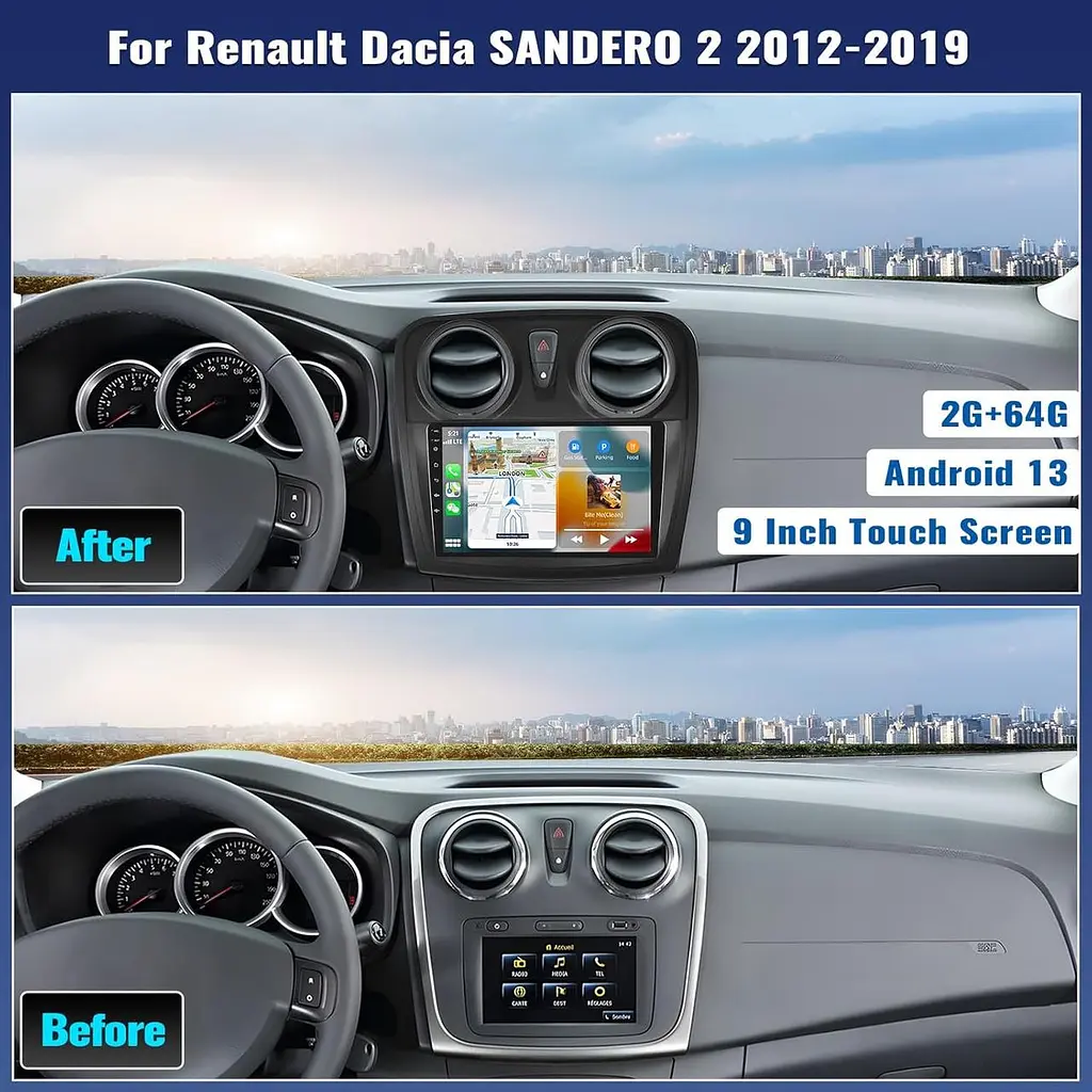 Автомобильное радио 2G+64G GOHHDL Android 2 Din для Renault Dacia Logan 2 Sandero B52 2012-2019 с Carplay Android Auto, 9-дюймовый - фото 6