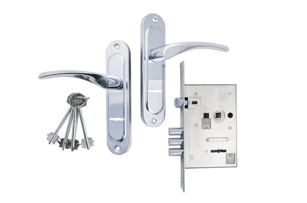 Замок врізний дверний з ручками на планці комплект FZB 55 мм CY5555Y CP - фото 2