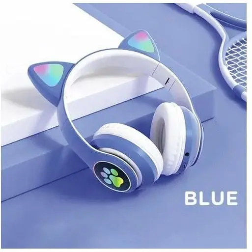 Наушники беспроводные Cat ear STN-28 Rainbow LED с ушкам голубые STN-28-blue - фото 3