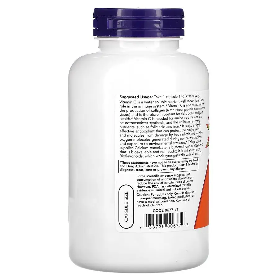 Вітаміни та мінерали NOW Vitamin C-500 Calcium Ascorbate, 250 капсул - фото 3