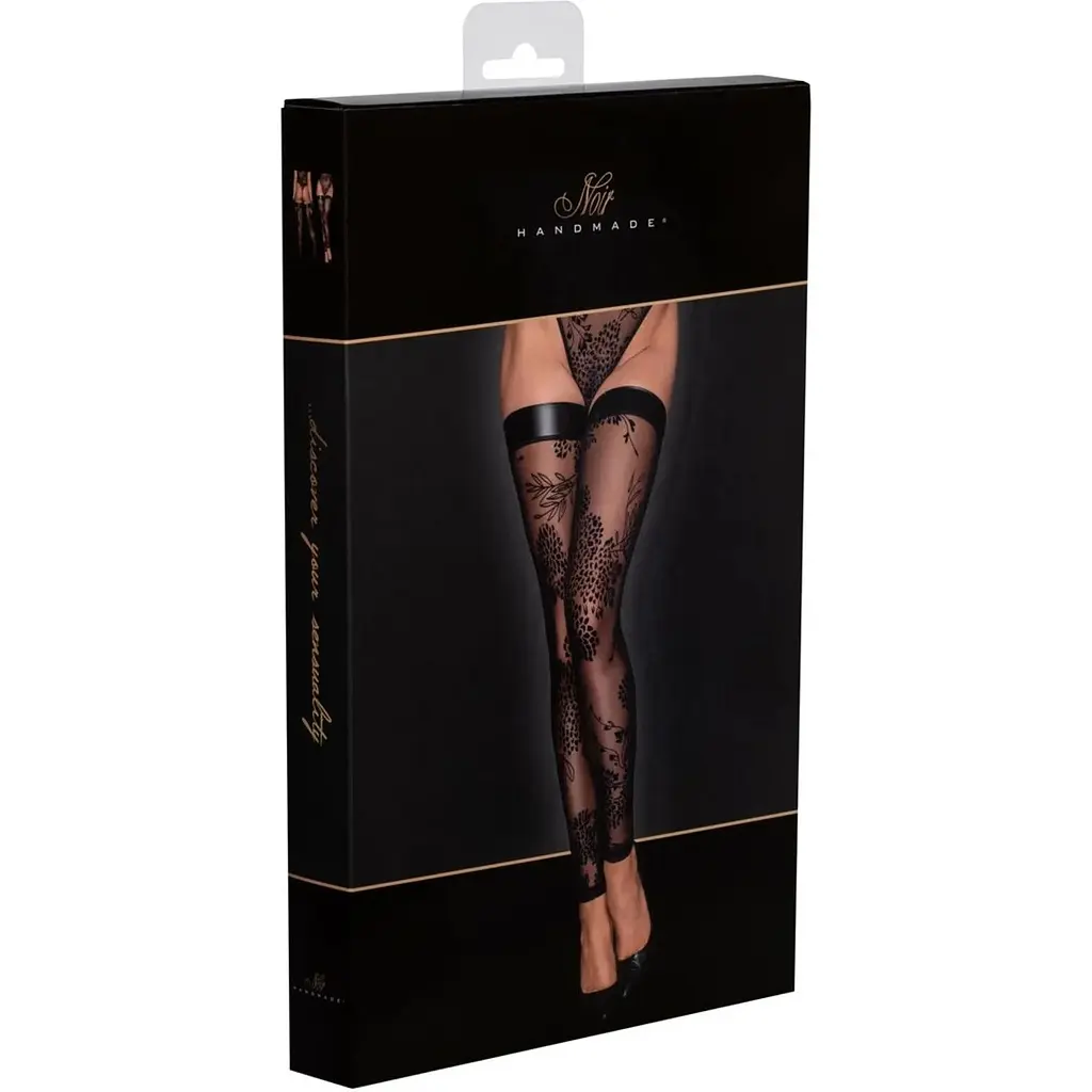 Панчохи Noir Handmade F243 Tulle stockings With patterned fLock embroidery - M - фото 6