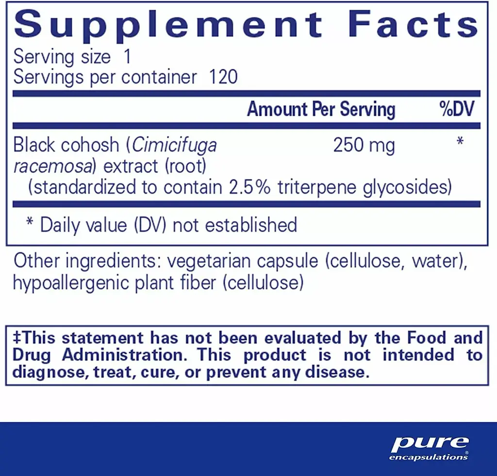 Клопогон Pure Encapsulations Black Cohosh 2.5 для поддержки во время менопаузы 250 мг 120 капсул - фото 2