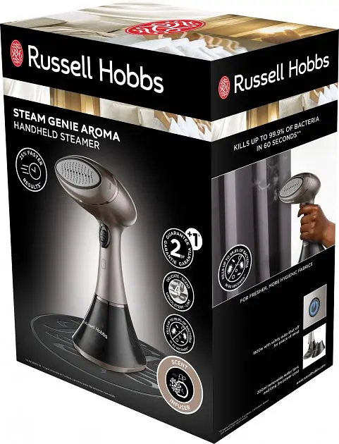 Russell Hobbs Отпариватель компактный Steam Genie Aroma, 1800Вт, 200мл, постоянный пар - 32гр, керам. подошва, черно-коричневый - фото 10