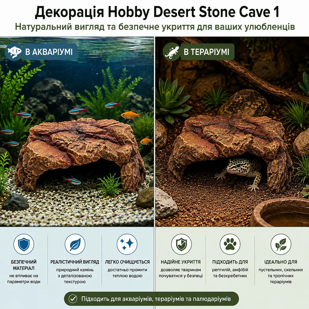 Декорація кам’яне укриття Hobby Desert Stone Cave 1 21×15,5×9,5 см для тераріуму та акваріума (36500) - фото 3