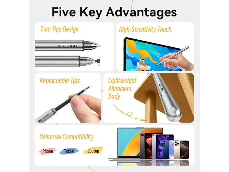 Стилус Vention 2-in-1 Stylus Pen Gray Aluminum Alloy Type (KQMH0) - фото 12
