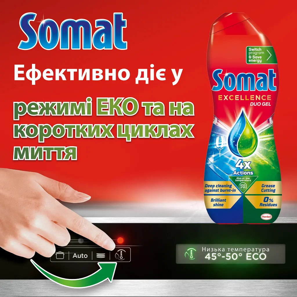 Гель для миття посуду в посудомийці Somat Exellence Duo Gel Антижир 684 мл + 684 мл (9000101819199) - фото 9