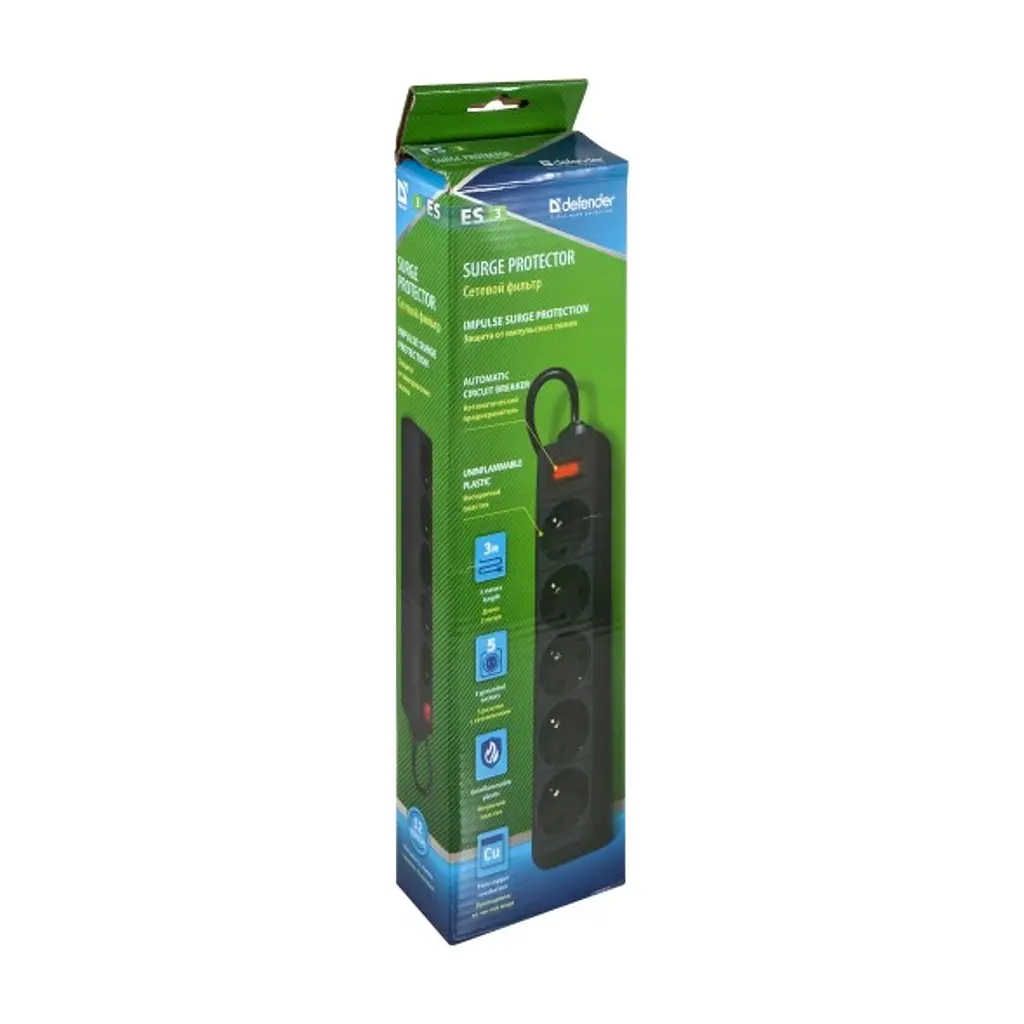 Мережевий фільтр живлення Defender ES 3m 5 роз. black (99485) - фото 2