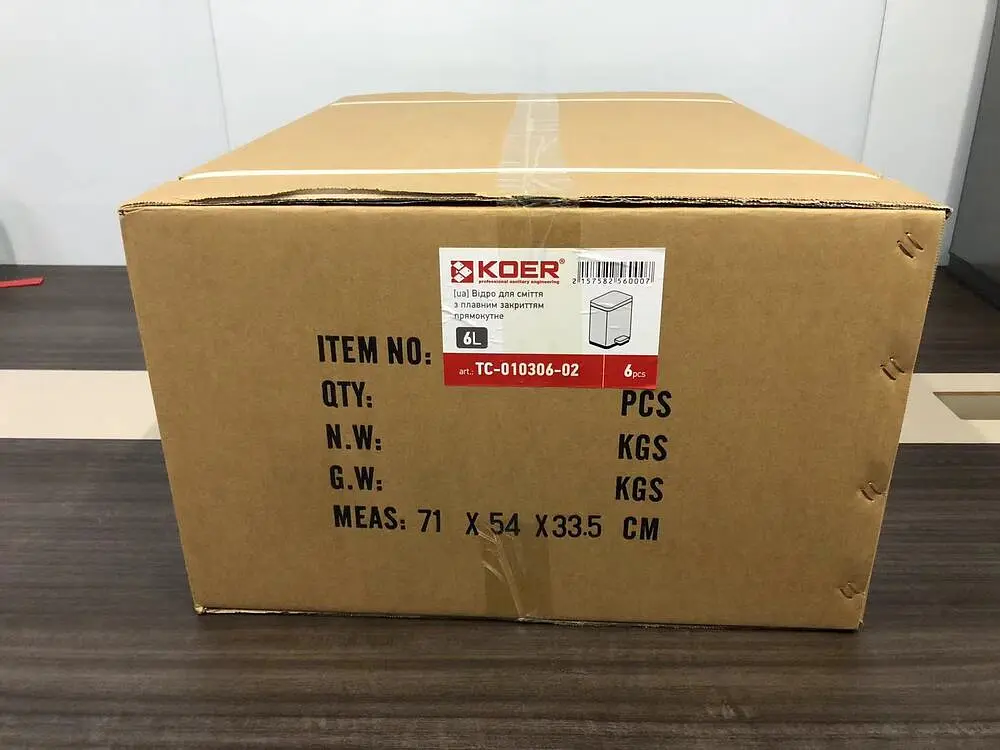 Відро для сміття з плавним закриттям прямокутне Koer TC-010306-02 6 л нержавіюча сталь KR5600, Нержавіюча сталь - фото 6