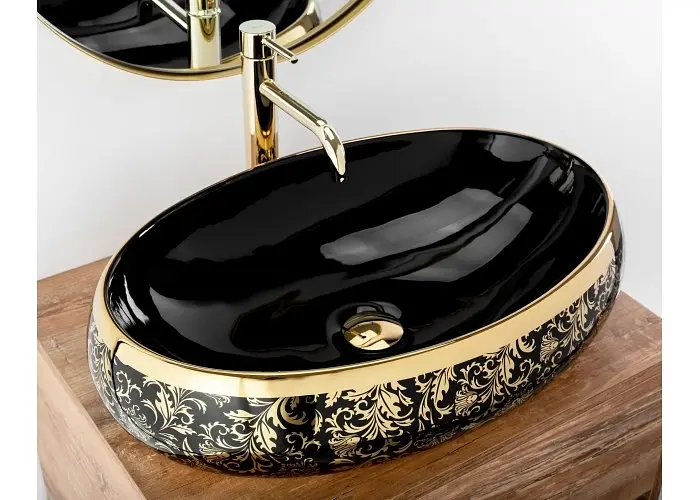 Умивальник Rea Meryl 60x40,5 black-gold (REA-U8811), Глянцева - фото 2