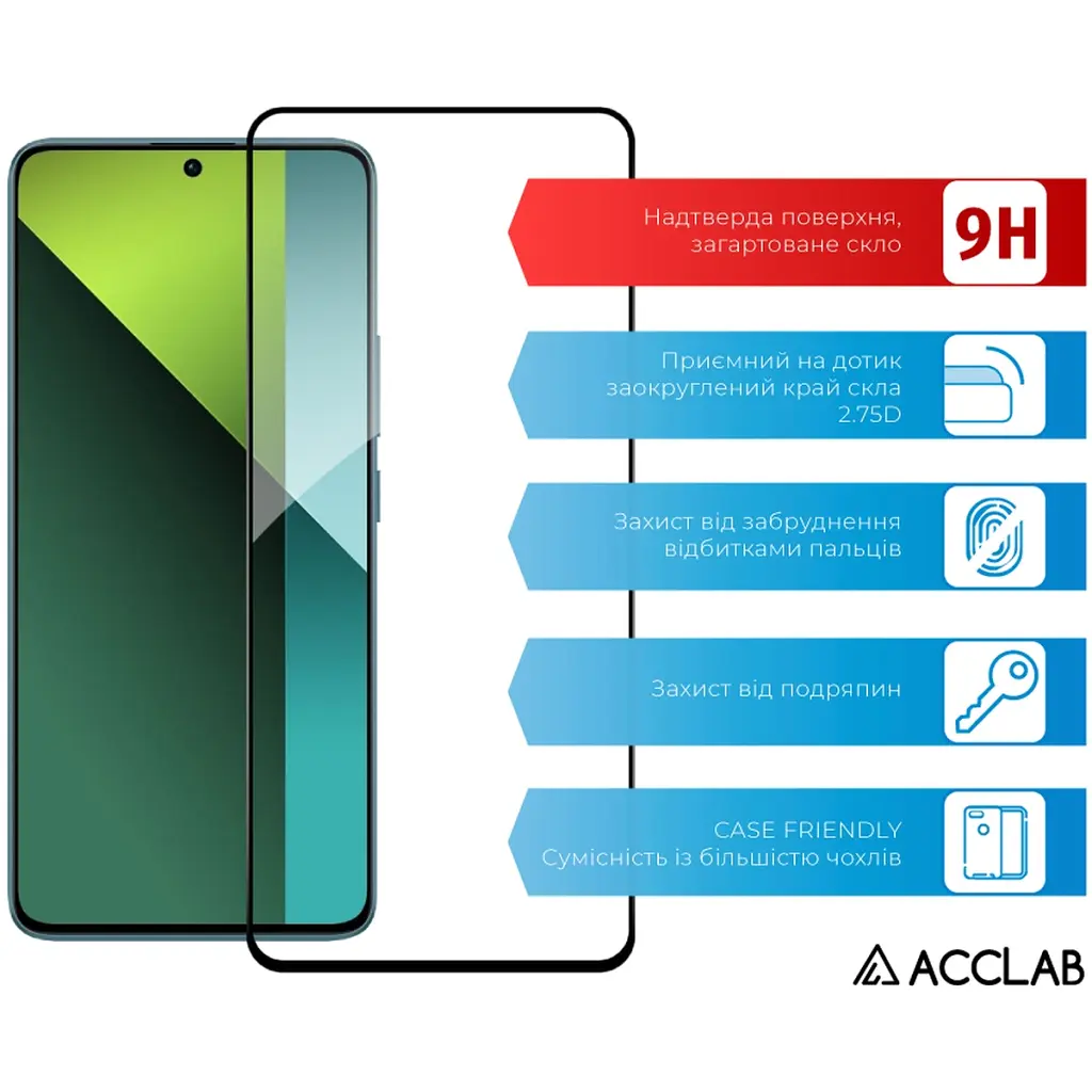 Стекло защитное ACCLAB Full Glue Xiaomi Redmi Note 13 Pro 5G Black (1283126583803) - фото 3
