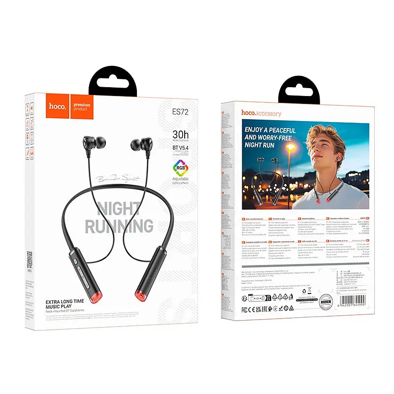 Беспроводные наушники Hoco ES72 Benevolent neck-mounted BT earphones, BT5.4, 200mAh, 30h, black - фото 3