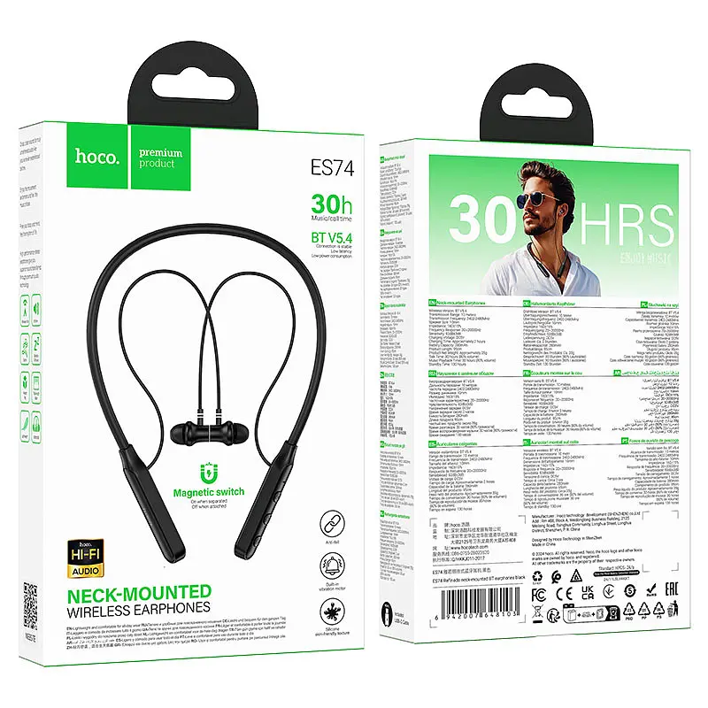 Навушники Bluetooth Hoco ES74 Refinado neck-mounted BT earphones Black - фото 2
