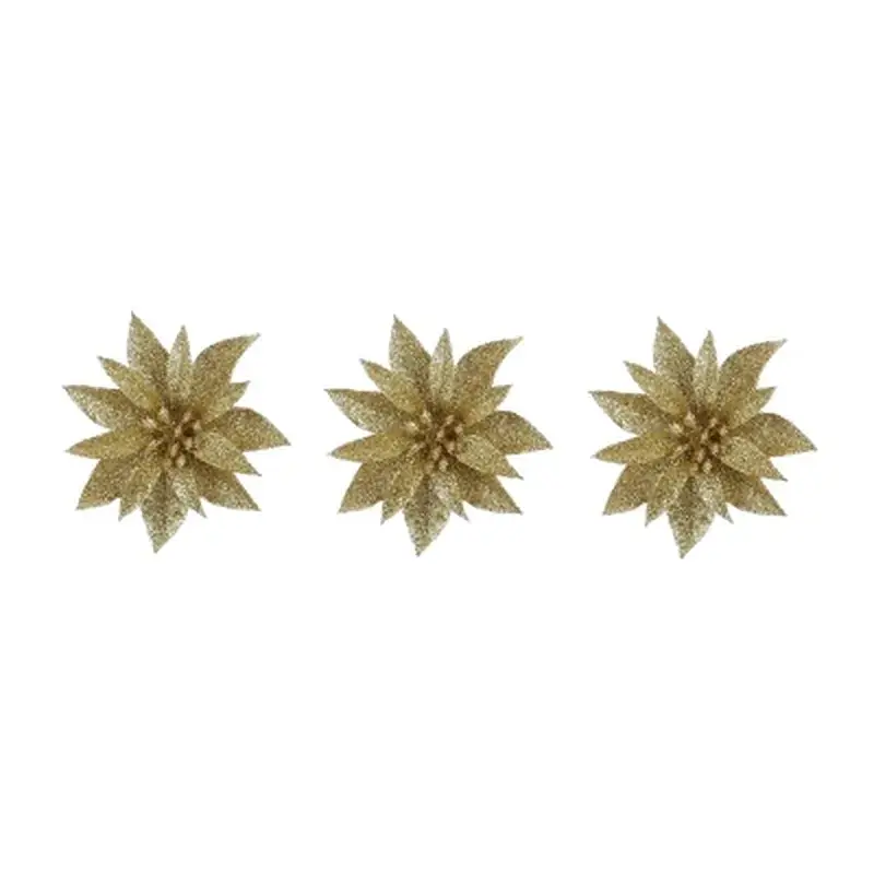 Ялинкова іграшка House Of Seasons Квітка декоративна на кліпсі золота H&S 10 см 3 шт (8720362230809)