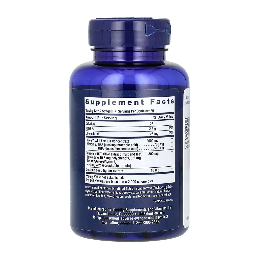Омега-3 Life Extension Super Omega-3 EPA/DHA Fish Oil Sesame Lignans & Olive Extract 60 softgels - фото 2