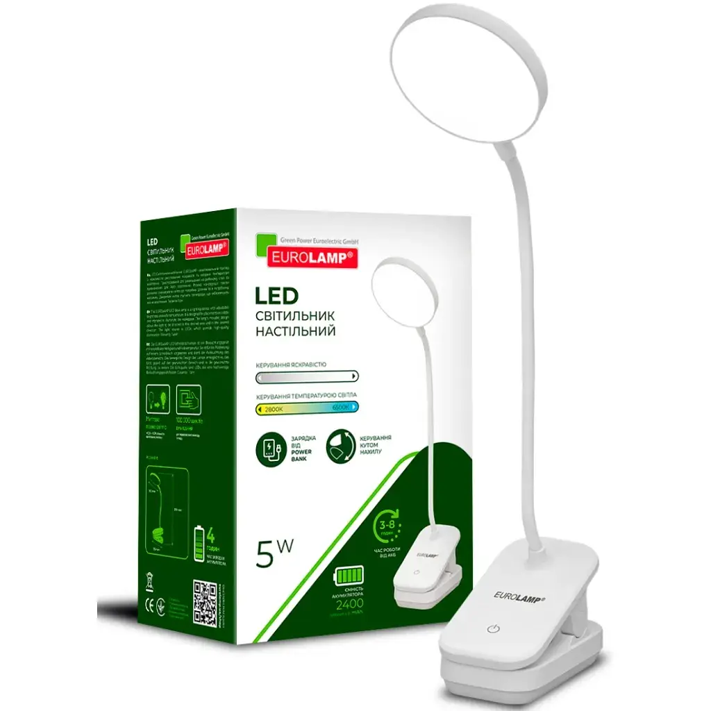 Настільна лампа Eurolamp 5W 400Lm 2800-6500K Type-C+Battery 2400mAh (LED-TLB-5W(P)) - фото 2