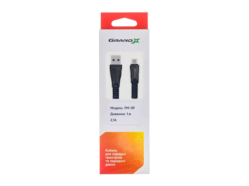 Кабель Grand-X FM09 USB - Micro USB 1m Grey/Black - фото 3