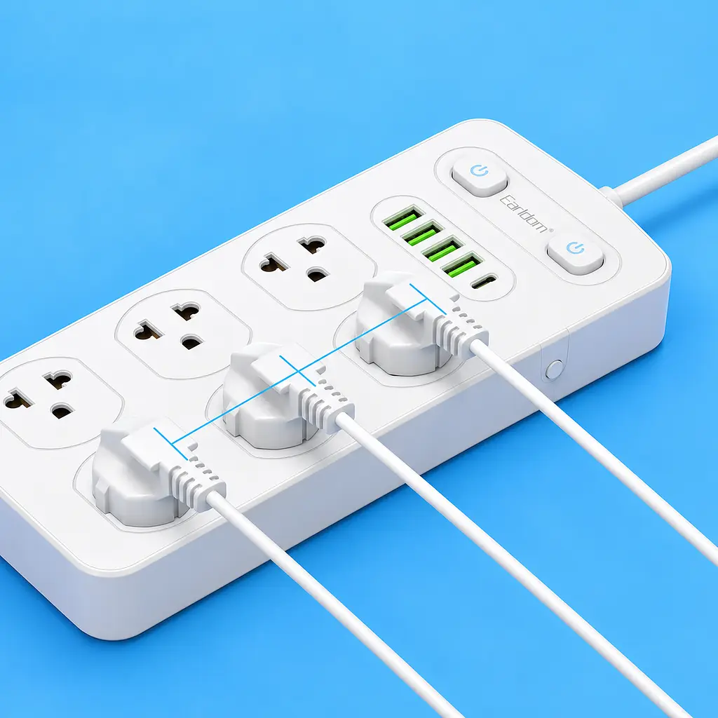 Мережевий фільтр Earldom ES-SC09 3000W 11-в-1 з 6 розетками, 4 USB-A та USB-C, білий - фото 5